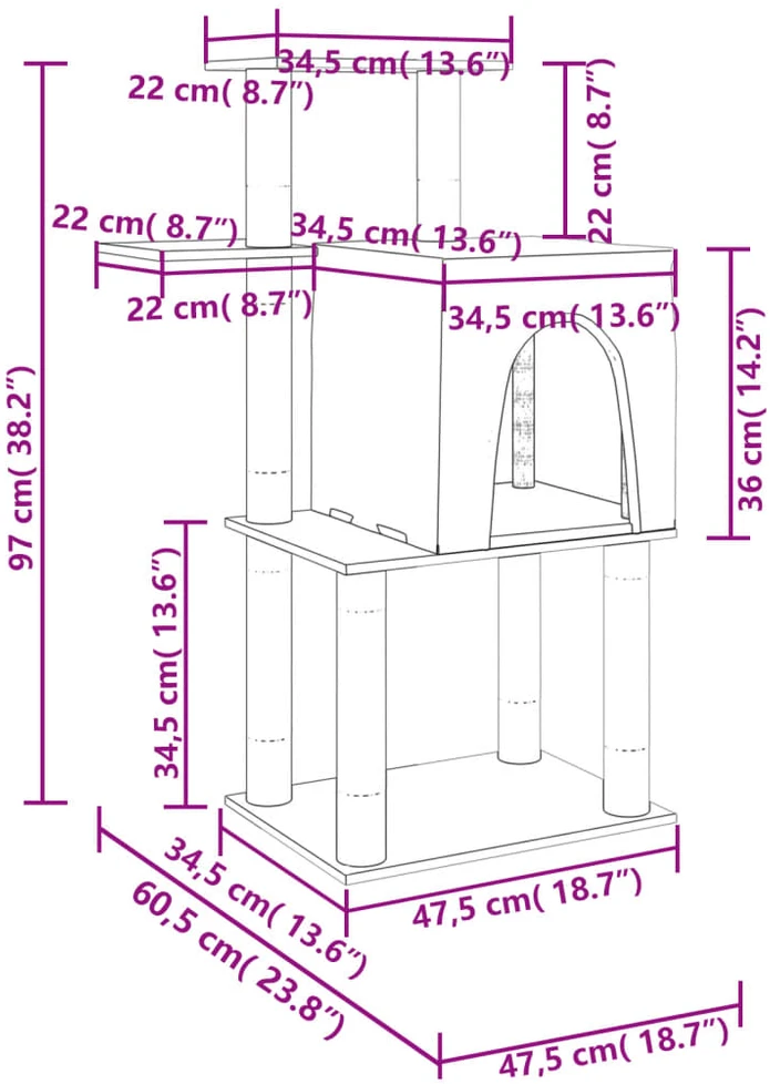 Draskyklė katėms su stovais iš sizalio, kreminės spalvos, 97cm