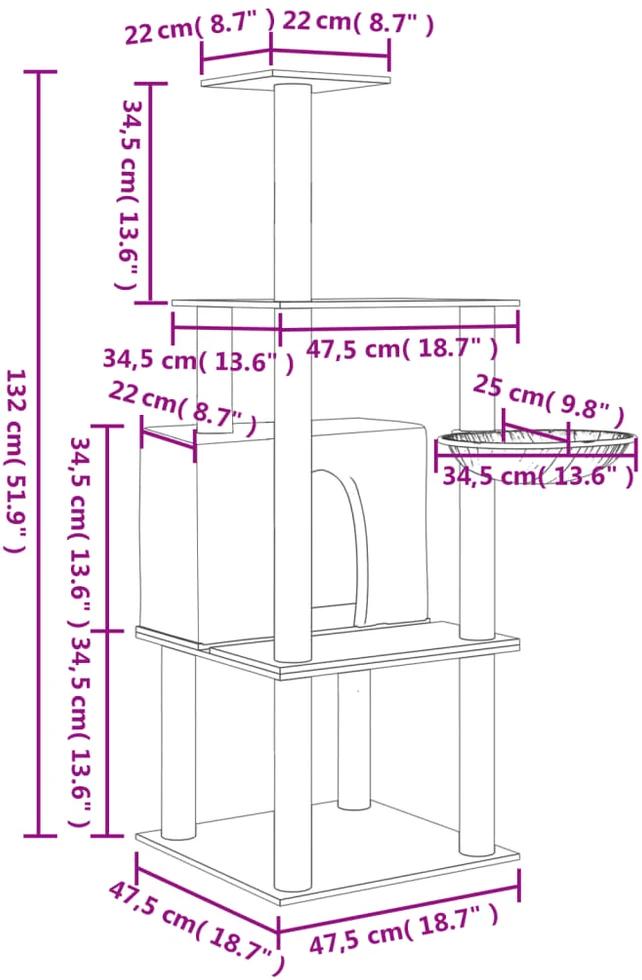 Draskyklė katėms su stovais iš sizalio, šviesiai pilka, 132cm