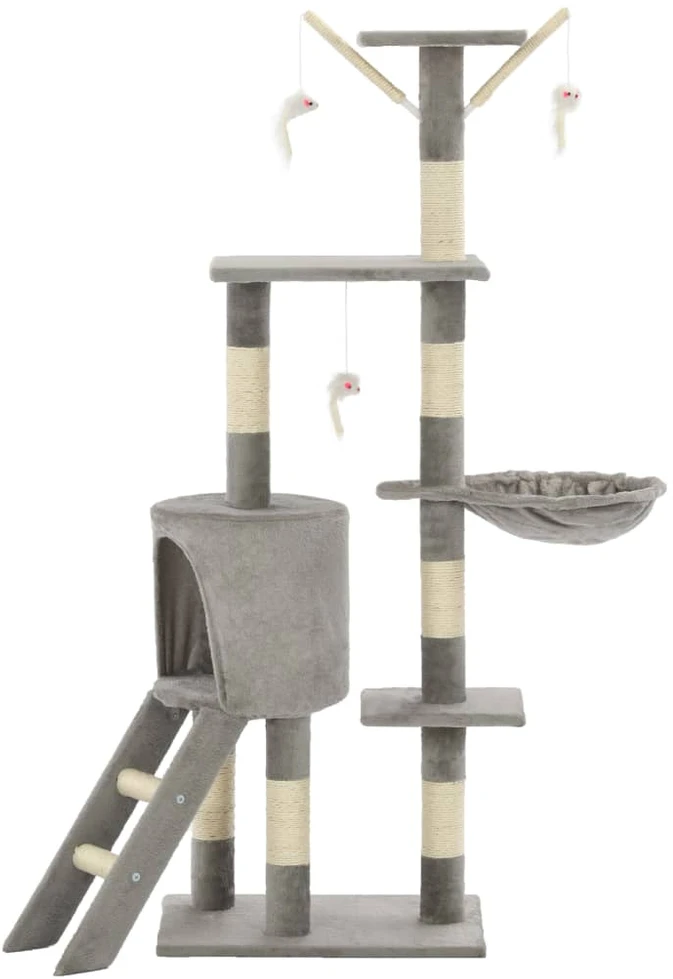 Draskyklė katėms su stovais iš sizalio, 138cm, pilka