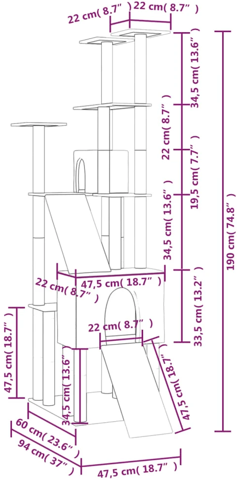 Draskyklė katėms su stovais iš sizalio, kreminės spalvos, 190cm