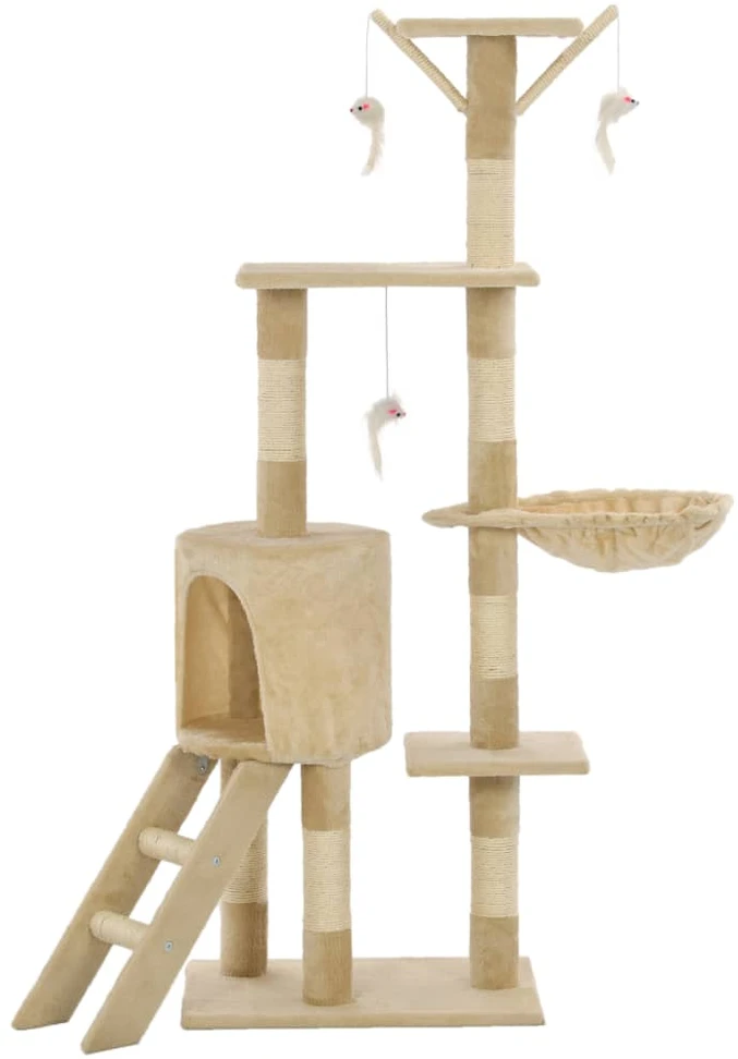 Draskyklė katėms su stovais iš sizalio, 138cm, smėlio sp.
