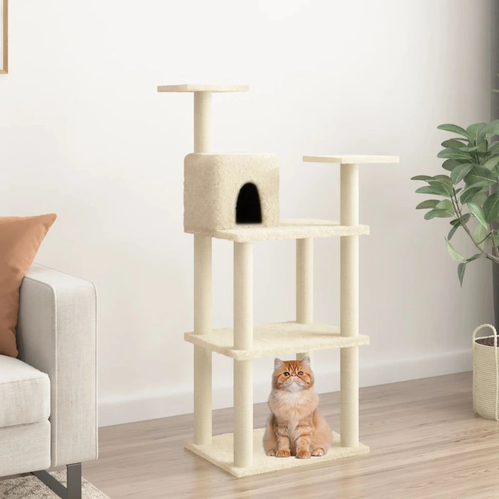 Draskyklė katėms su stovais iš sizalio kreminės spalvos 118,5cm