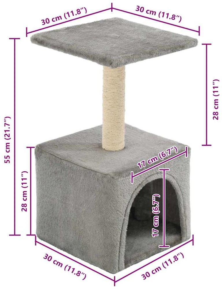 Draskyklė katėms su stovu iš sizalio, 55 cm, pilka