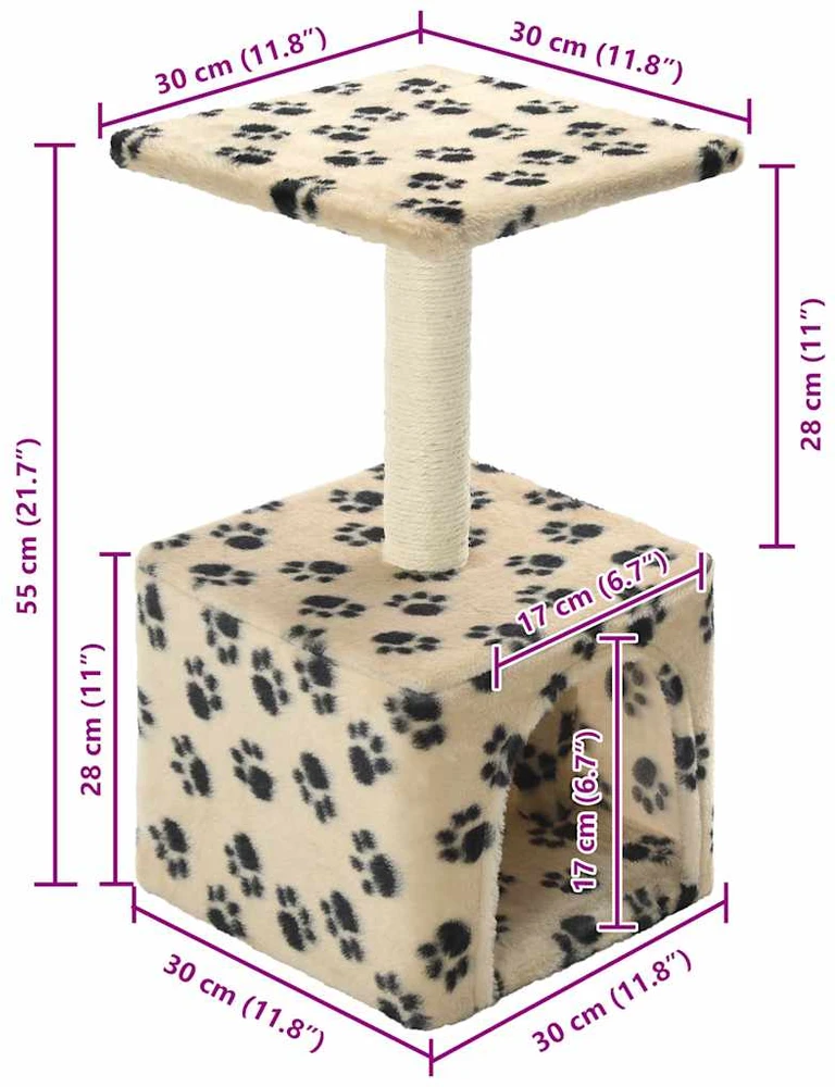 Draskyklė katėms su stovu iš sizalio, 55 cm, smėlio sp. pėdut.