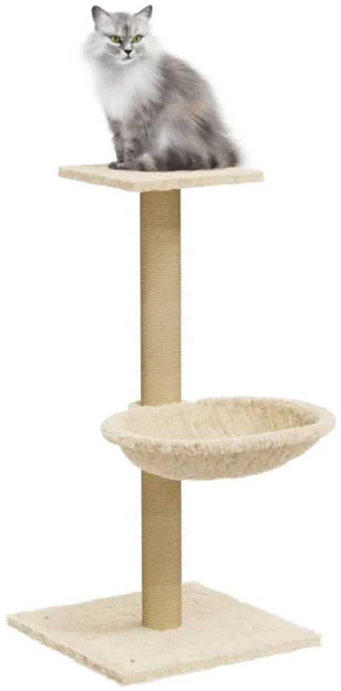 Draskyklė katėms su stovu iš sizalio, kreminės spalvos, 74cm