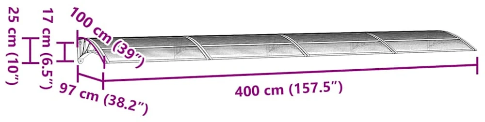 Stogelis durims, juodos spalvos, 400x100cm, polikarbonatas
