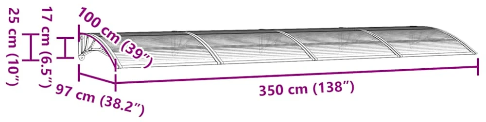 Stogelis durims, pilkos spalvos, 350x100cm, polikarbonatas