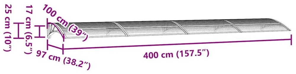 Stogelis durims, pilkos spalvos, 400x100cm, polikarbonatas