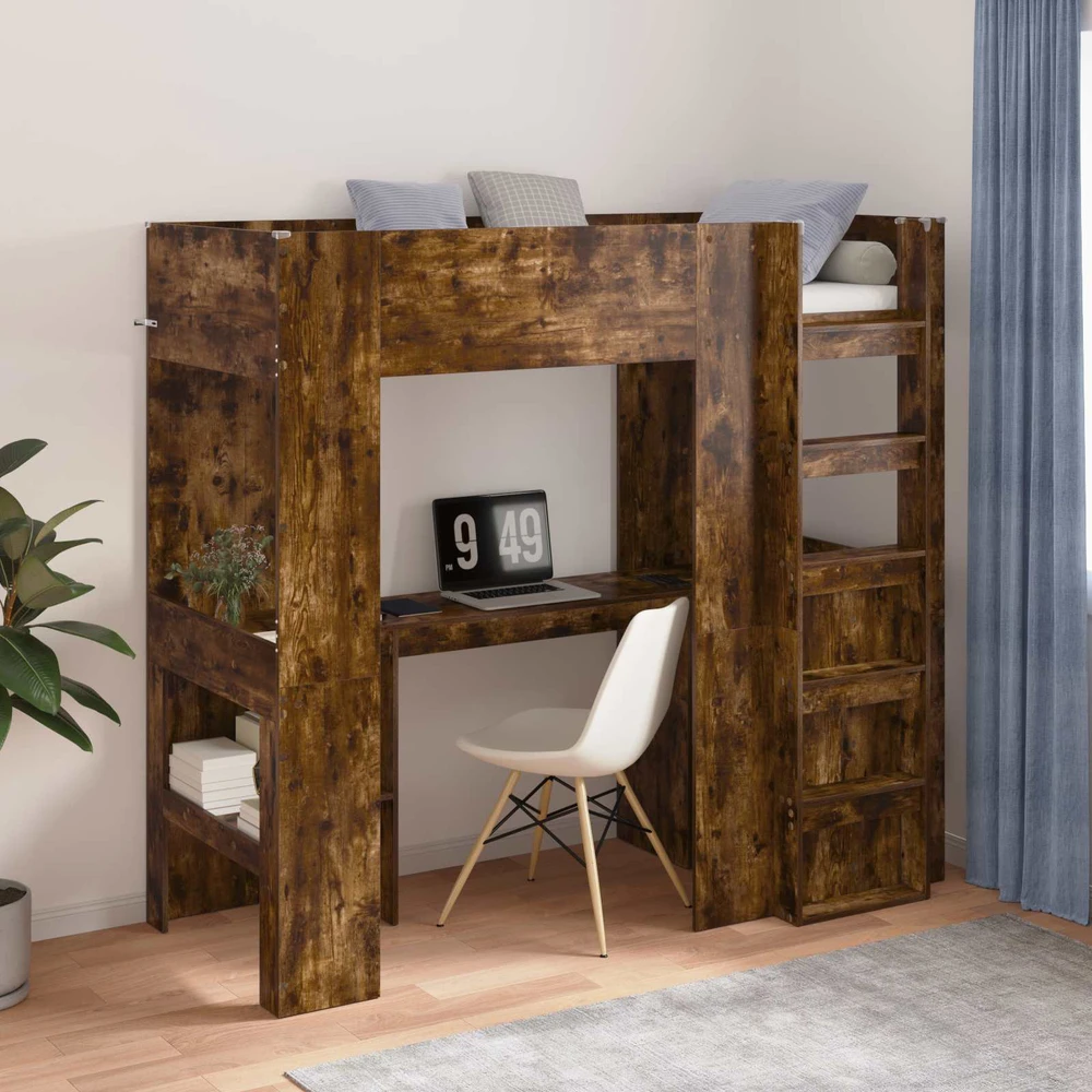 Lova Dviaukštės lovos rėmas su stalu Rūkyta ąžuolas 75 x 190 cm