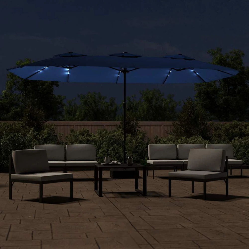 Dvigubas sodo skėtis nuo saulės su LED, mėlynas, 449x245cm