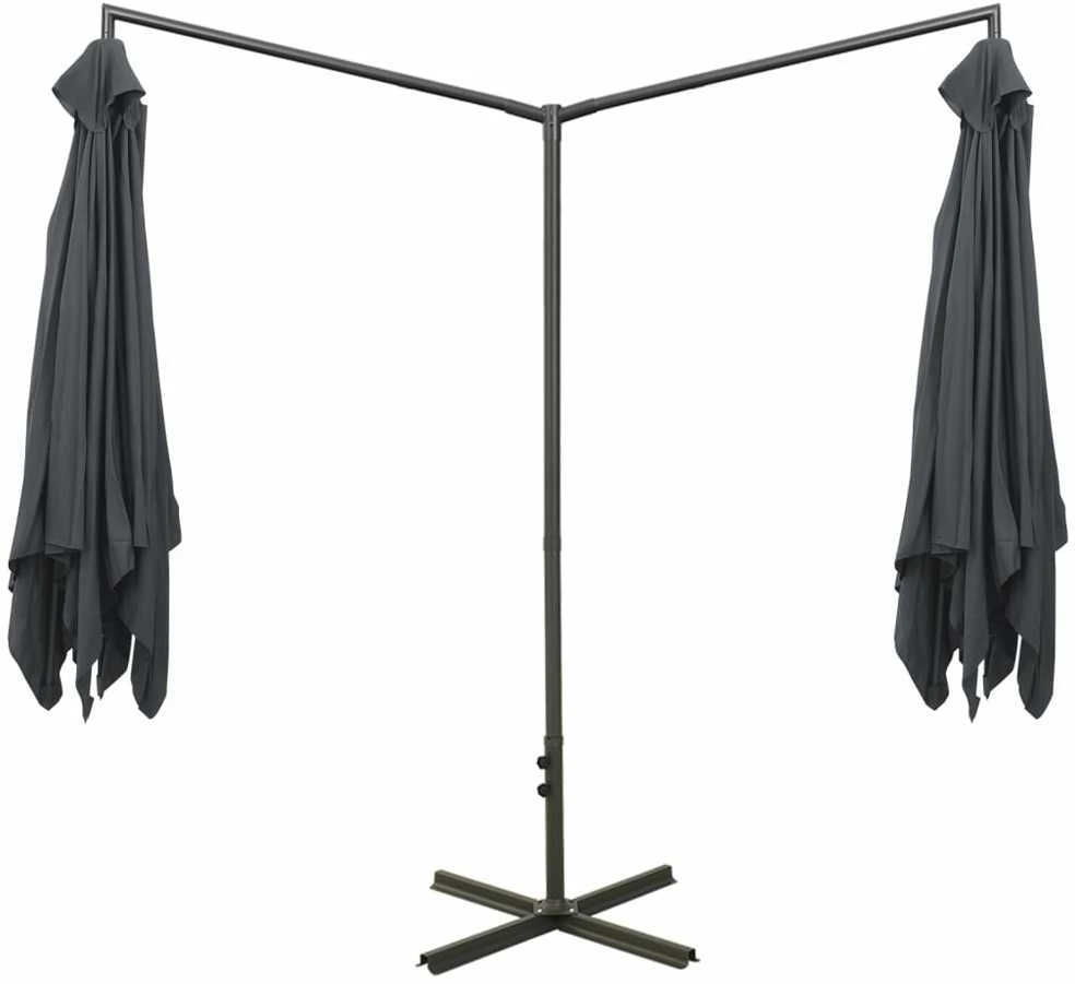 Dvigubas sodo skėtis su plieniniu stulpu, antracito, 600x300cm