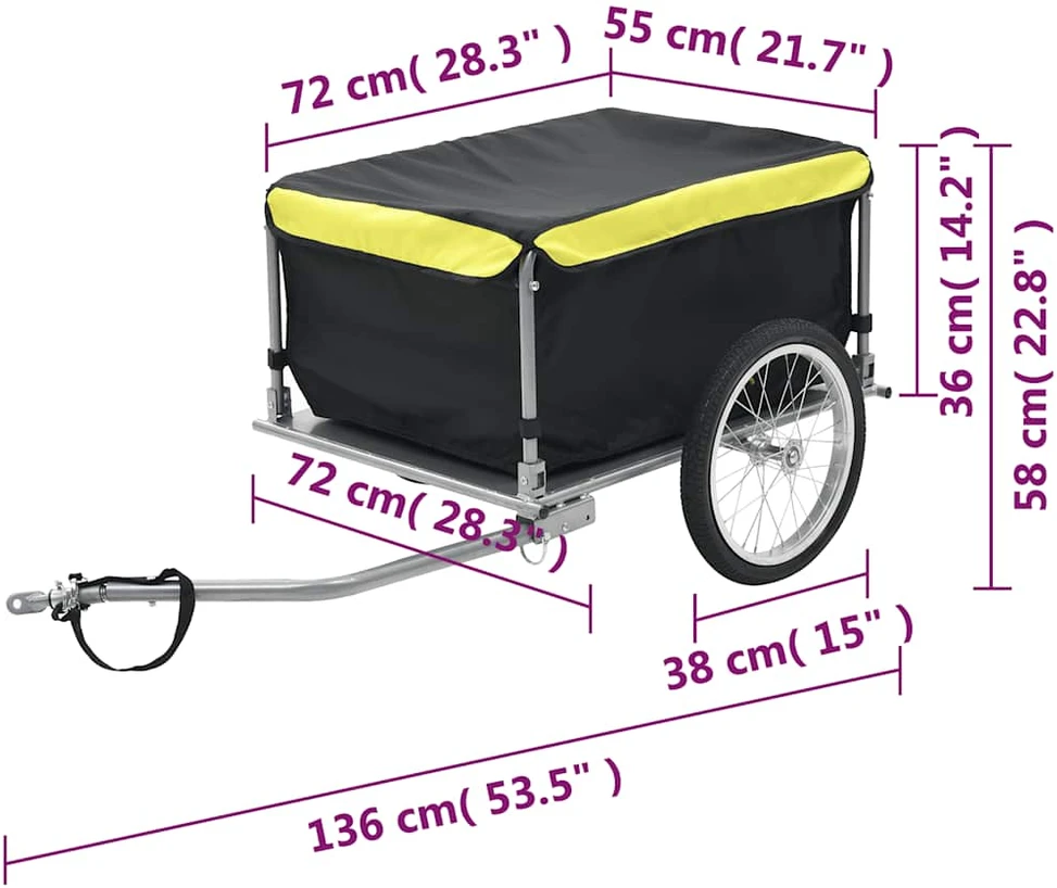 Dviračio priekaba, juodos ir geltonos spalvos, 65kg
