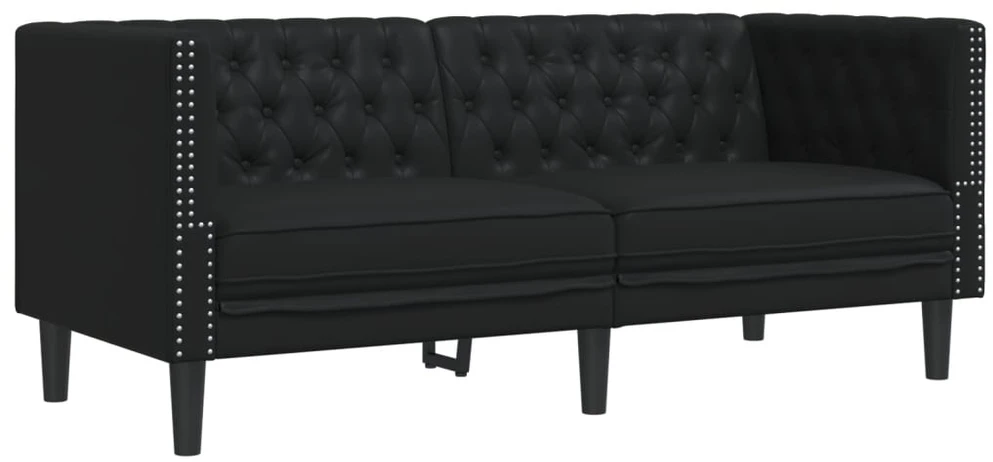 Dvivietė chesterfield sofa, juodos spalvos, dirbtinė oda