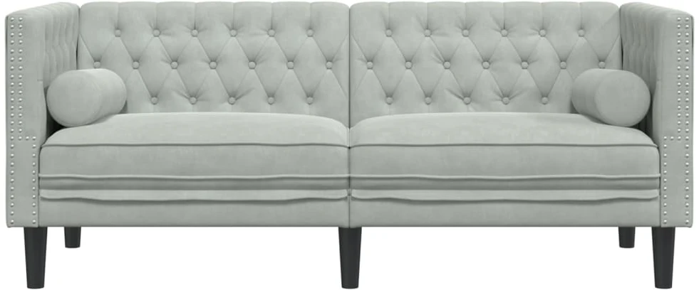 Dvivietė chesterfield sofa su pagalvėlėmis, pilka, aksomas