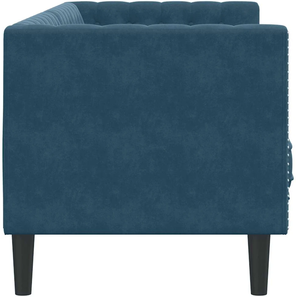 Dvivietė chesterfield sofa su pagalvėlėmis, mėlyna, aksomas