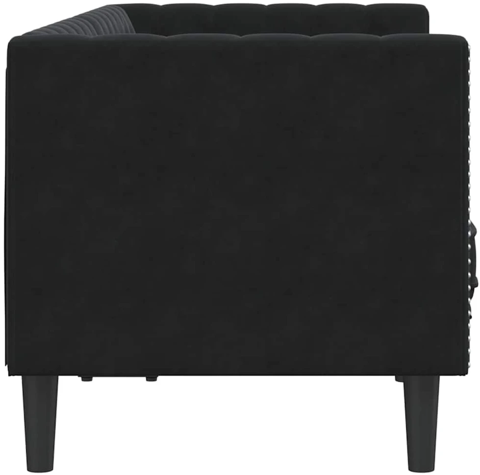 Dvivietė chesterfield sofa su pagalvėlėmis, juoda, aksomas