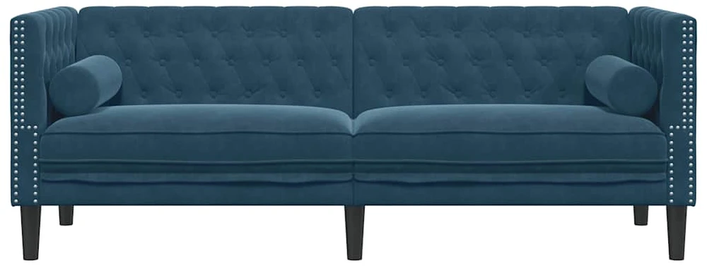 Dvivietė chesterfield sofa su pagalvėlėmis, mėlyna, aksomas