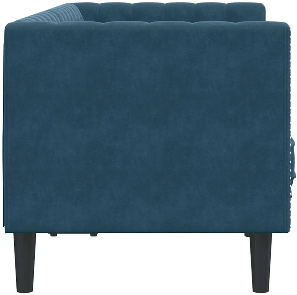 Dvivietė chesterfield sofa su pagalvėlėmis, mėlyna, aksomas