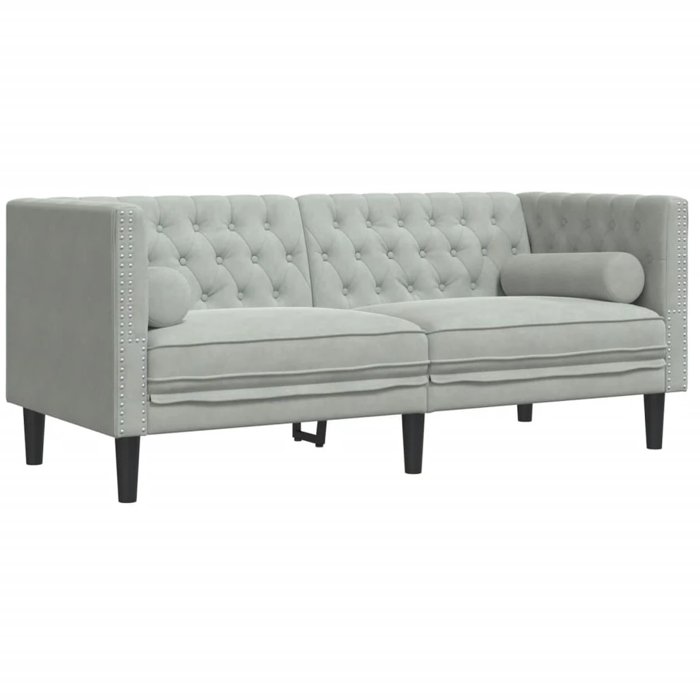 Dvivietė chesterfield sofa su pagalvėlėmis, pilka, aksomas