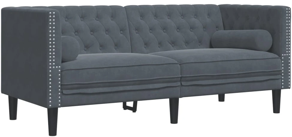 Dvivietė chesterfield sofa su pagalvėlėmis, pilka, aksomas
