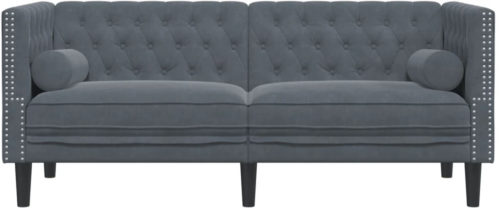 Dvivietė chesterfield sofa su pagalvėlėmis, pilka, aksomas