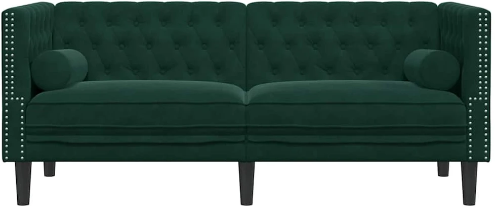 Dvivietė chesterfield sofa su pagalvėlėmis, žalia, aksomas