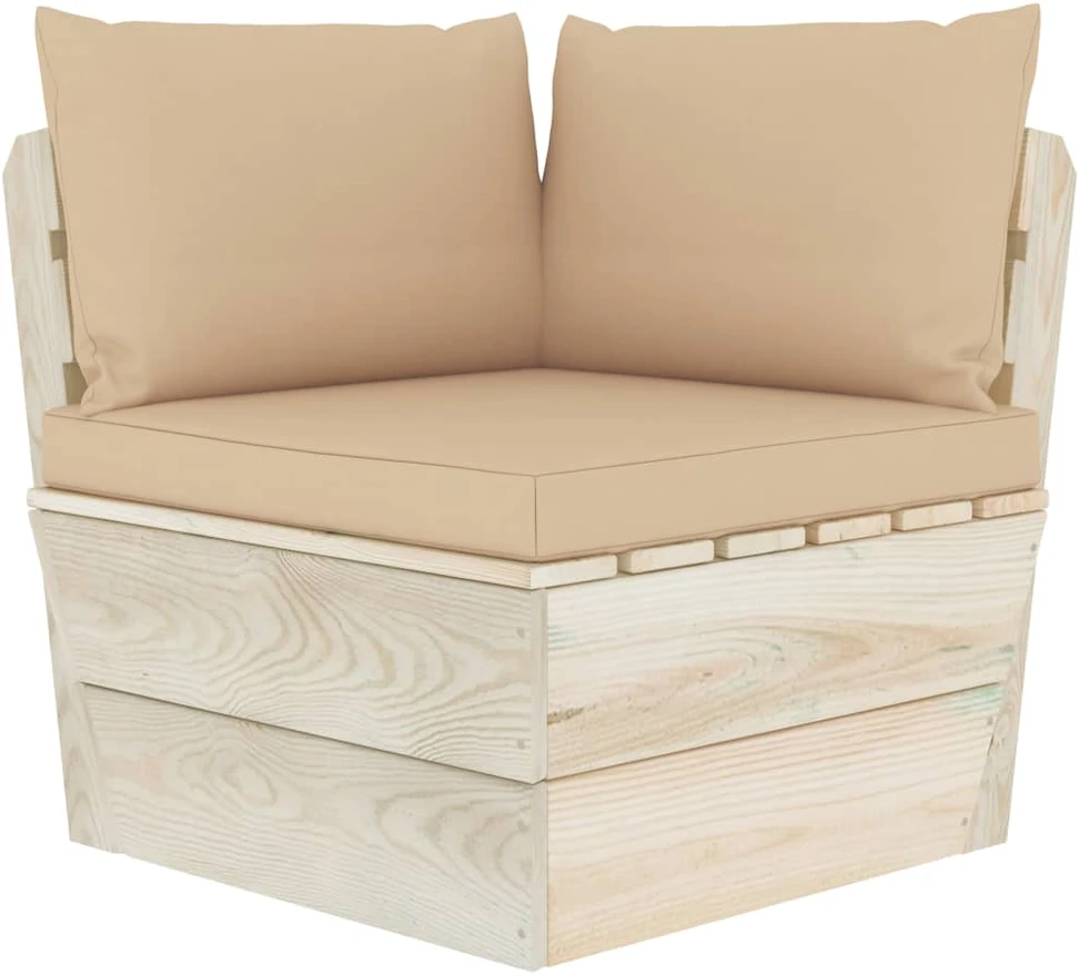 Dvivietė sodo sofa iš palečių su pagalvėlėmis, eglės mediena