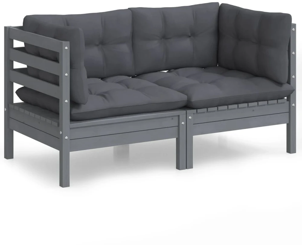 Lauko baldų komplektas Dvivietė sodo sofa iš palečių su pagalvėlėmis, eglės mediena
