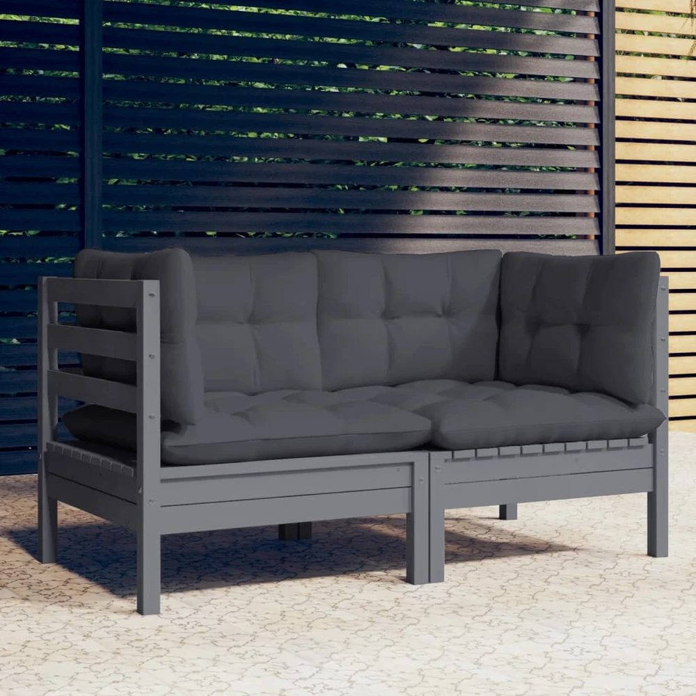 Lauko baldų komplektas Dvivietė sodo sofa iš palečių su pagalvėlėmis, eglės mediena