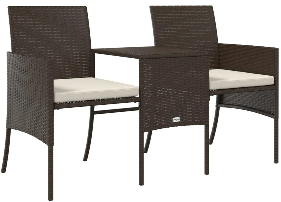 Dvivietė sodo sofa su arbatiniu staliuku, ruda, poliratanas