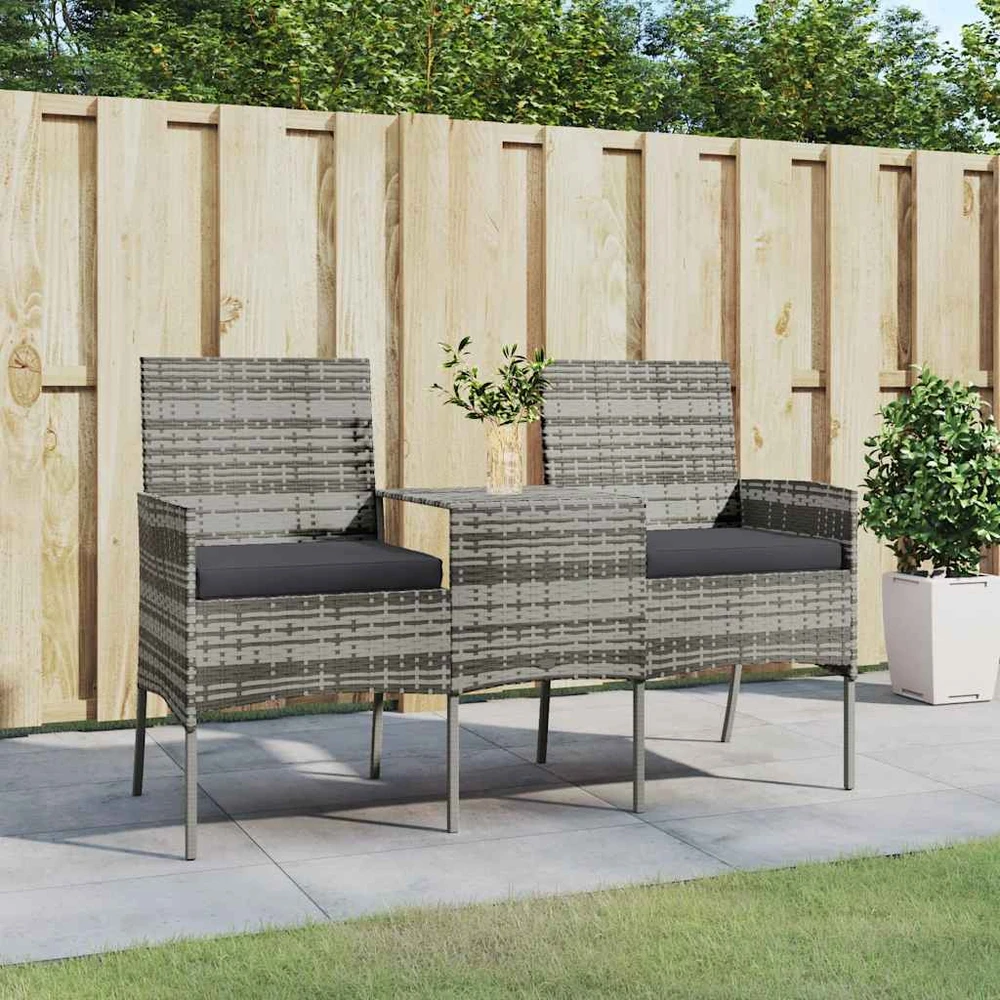 Lauko baldų komplektas Dvivietė sodo sofa su arbatos staliuku, antracito, poliratanas
