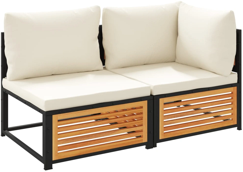 Dvivietė sodo sofa su pagalvėlėmis, akacijos medienos masyvas