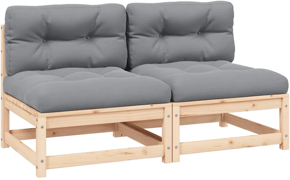 Dvivietė sodo sofa su pagalvėlėmis ir staliuku, pilkos spalvos