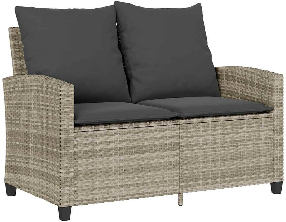 Dvivietė sodo sofa su pagalvėlėmis ir staliuku, šviesiai pilka