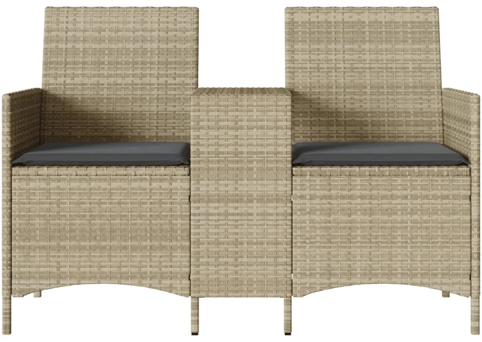 Dvivietė sodo sofa su pagalvėlėmis ir staliuku, šviesiai pilka