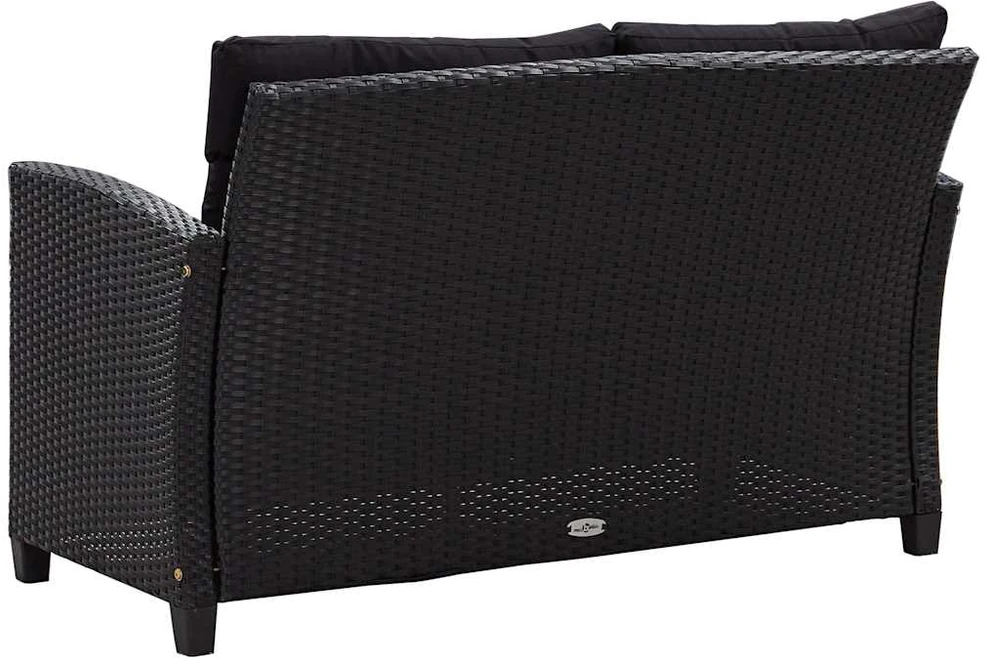 Dvivietė sodo sofa su pagalvėlėmis, juoda, 124cm, poliratanas