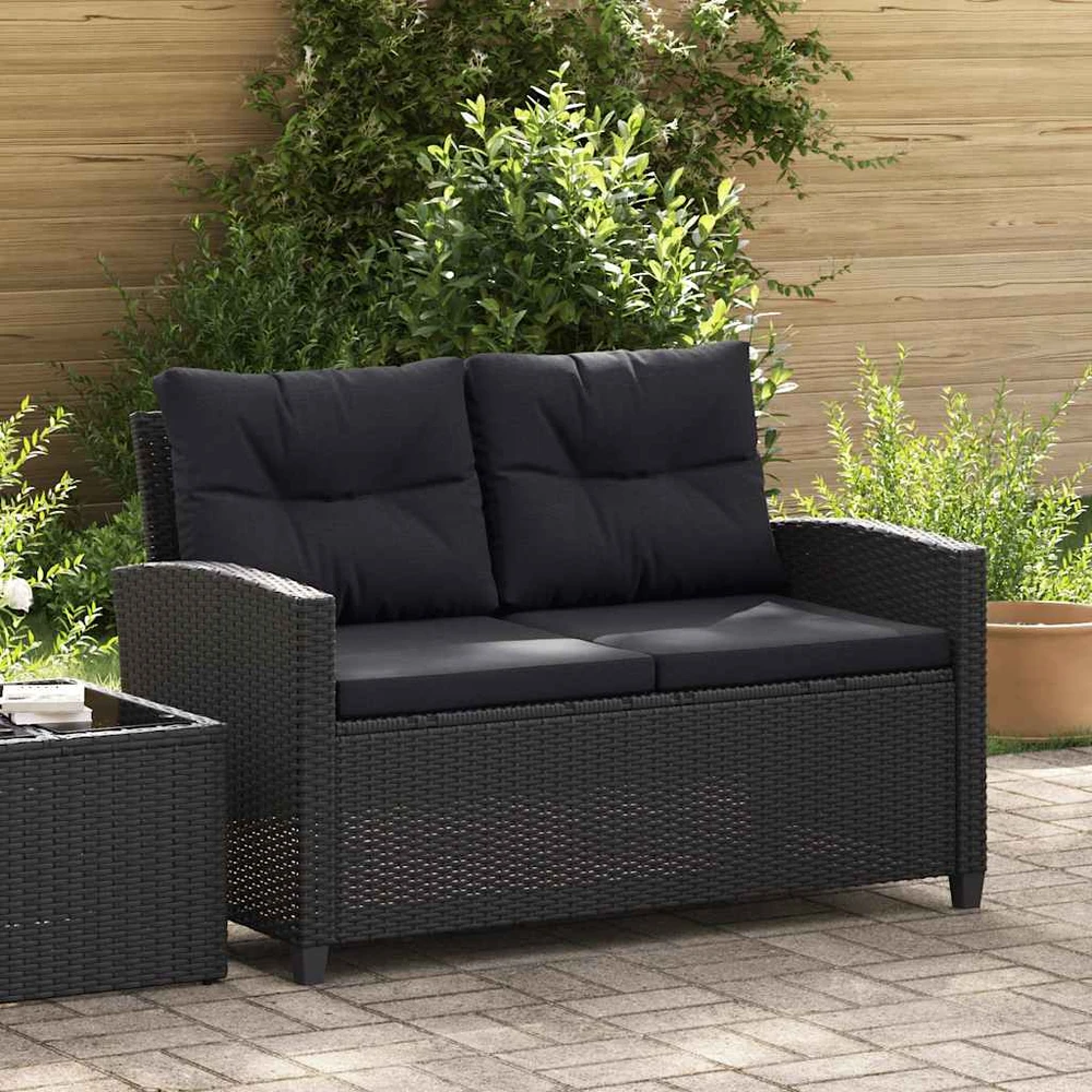 Dvivietė sodo sofa su pagalvėlėmis, juoda, 124cm, poliratanas