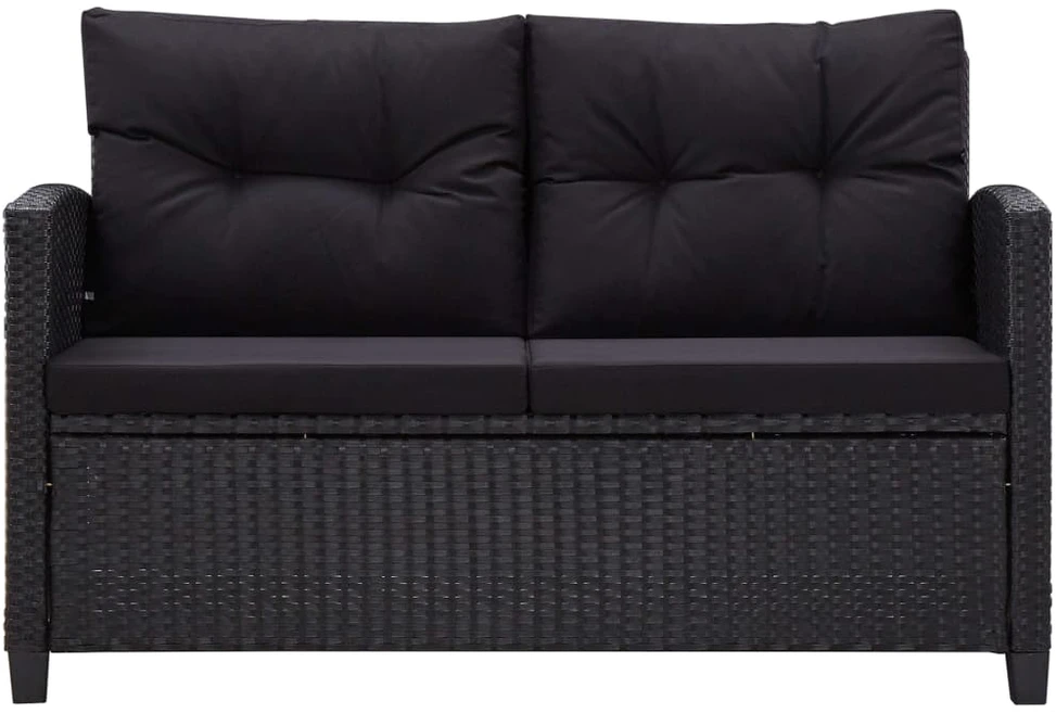 Dvivietė sodo sofa su pagalvėlėmis, juoda, 124cm, poliratanas