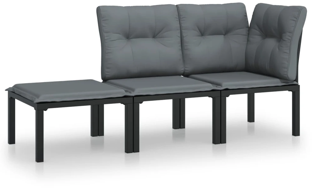 Dvivietė sodo sofa su pagalvėlėmis, juodos spalvos, poliratanas
