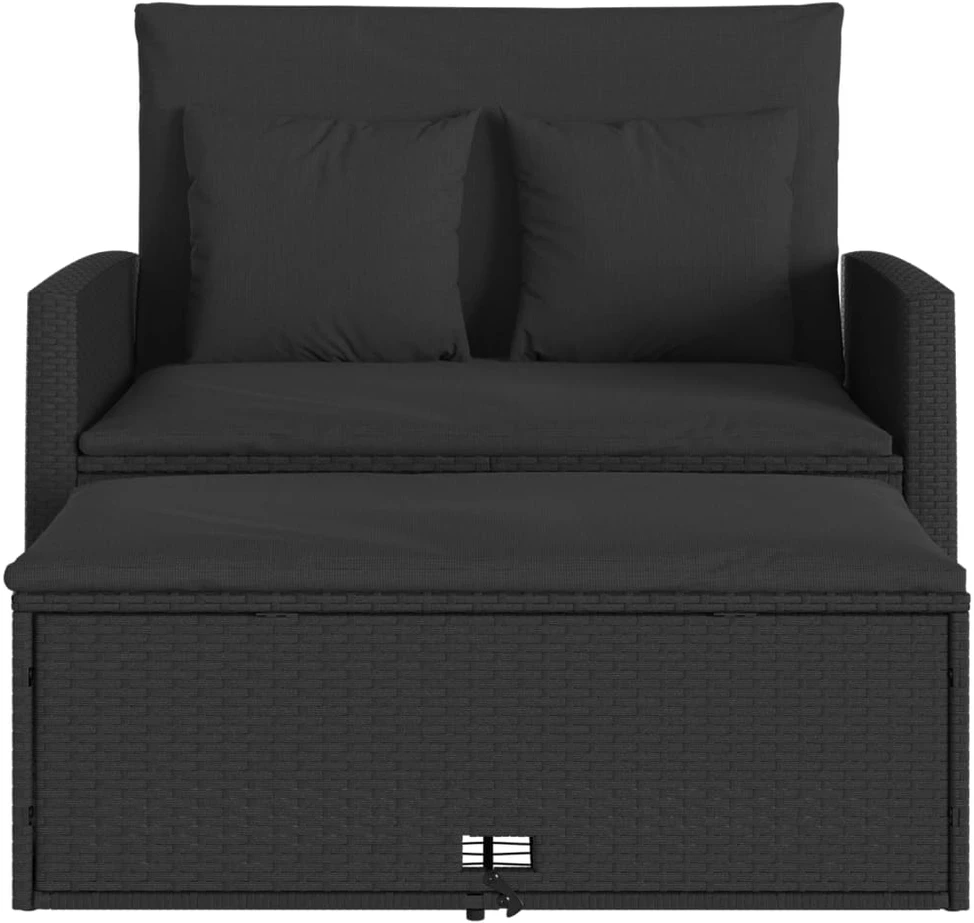 Dvivietė sodo sofa su pagalvėlėmis, juodos spalvos, poliratanas