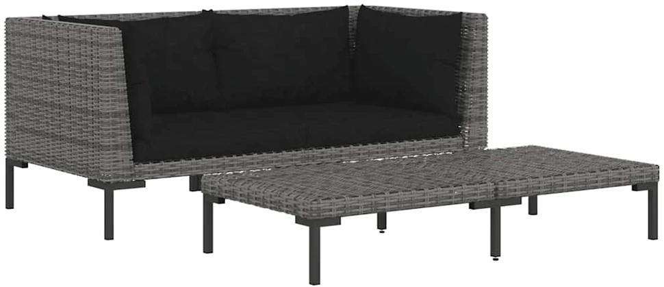Dvivietė sodo sofa su pagalvėlėmis, juodos spalvos, poliratanas