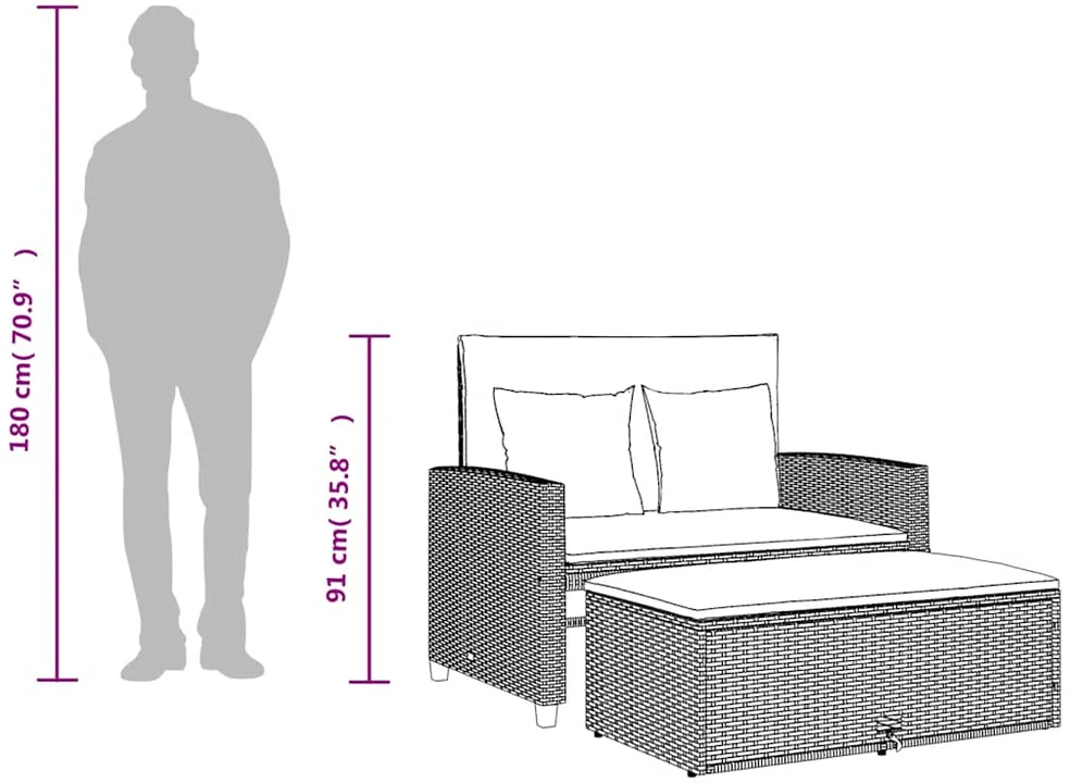 Dvivietė sodo sofa su pagalvėlėmis, juodos spalvos, poliratanas