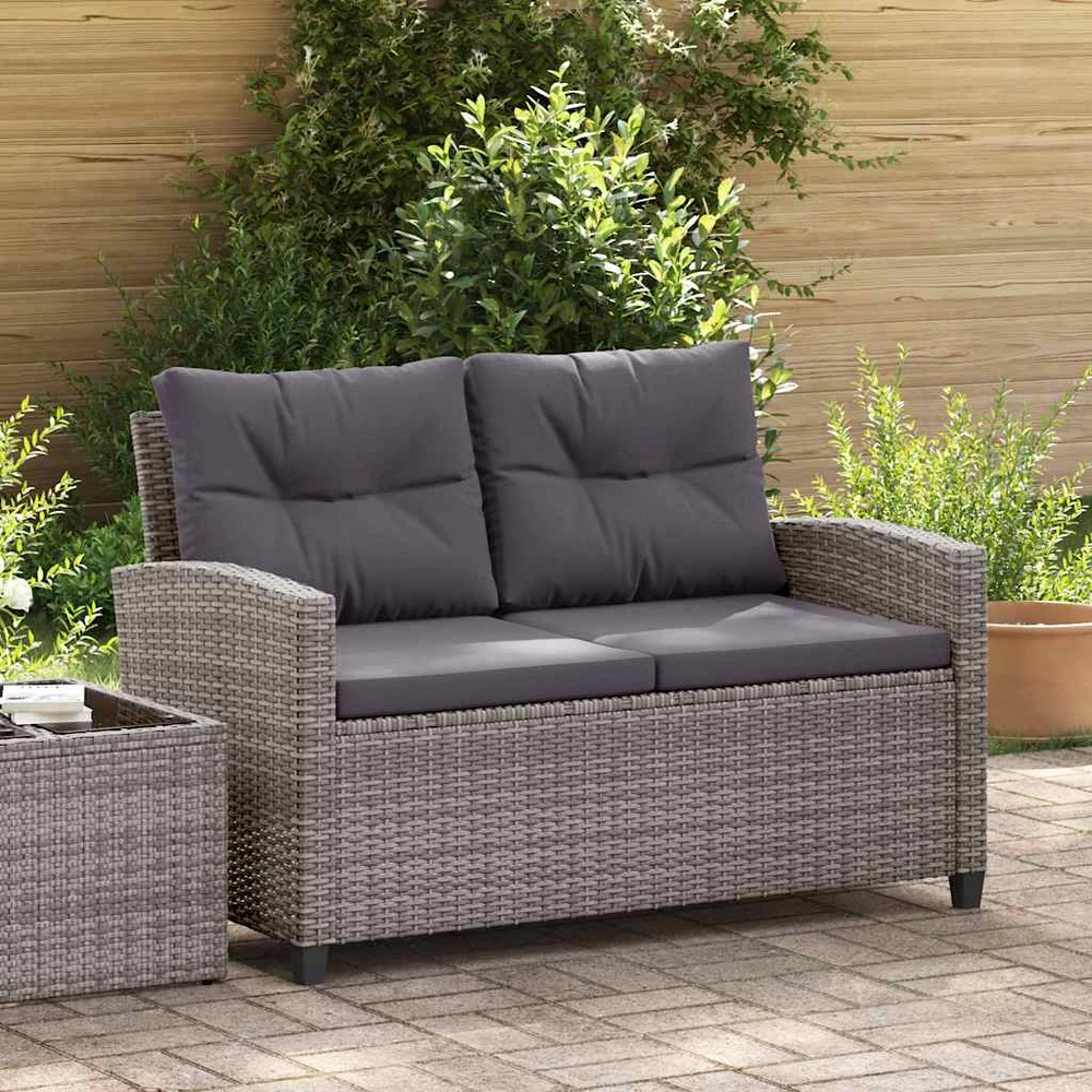 Dvivietė sodo sofa su pagalvėlėmis, pilka, 124cm, poliratanas