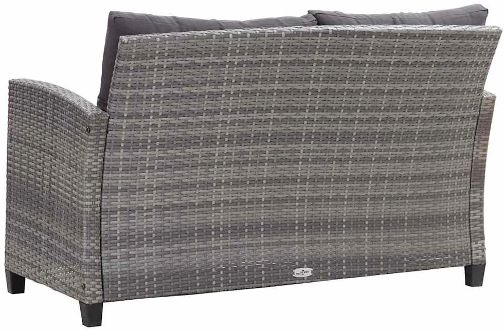 Dvivietė sodo sofa su pagalvėlėmis, pilka, 124cm, poliratanas
