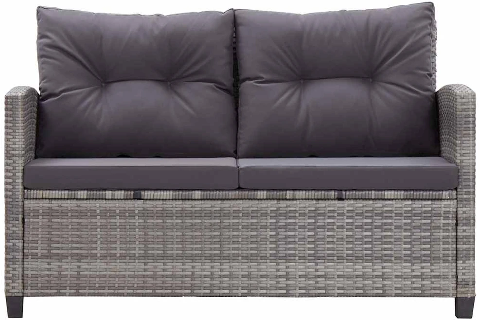 Dvivietė sodo sofa su pagalvėlėmis, pilka, 124cm, poliratanas