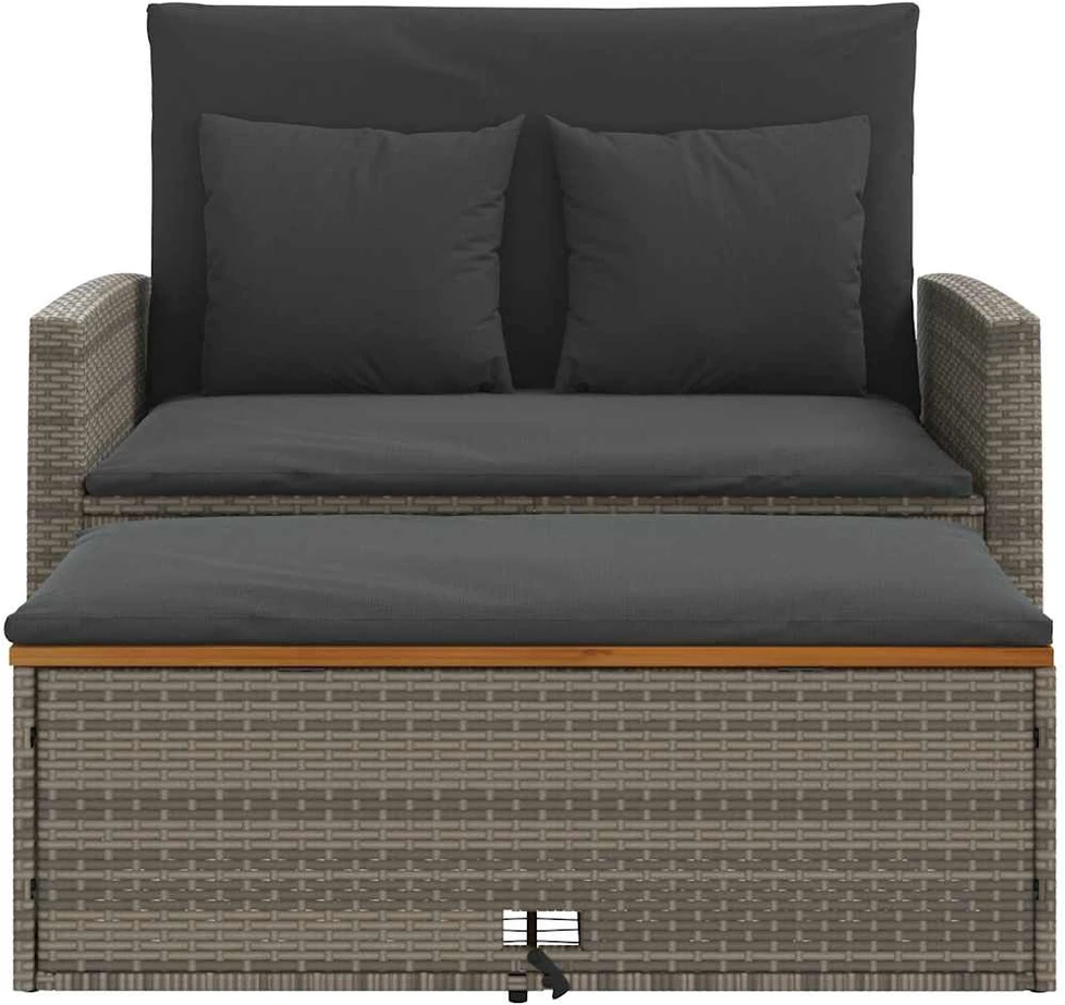 Dvivietė sodo sofa su pagalvėlėmis, pilkas, poliratanas/akacija