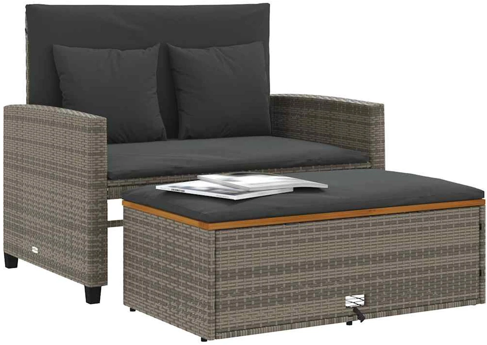 Dvivietė sodo sofa su pagalvėlėmis, pilkas, poliratanas/akacija