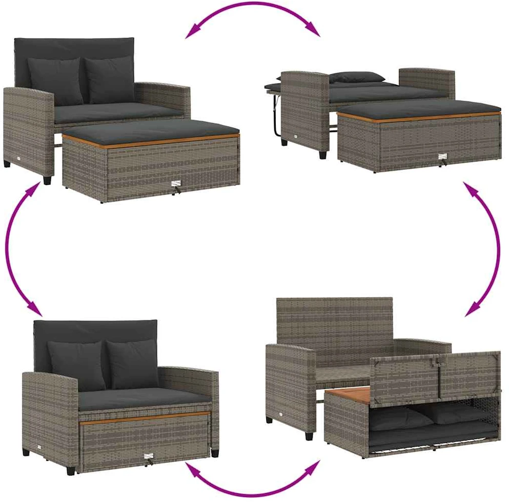 Dvivietė sodo sofa su pagalvėlėmis, pilkas, poliratanas/akacija