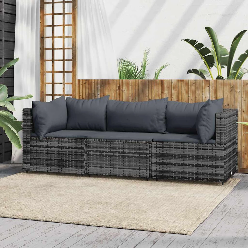 Dvivietė sodo sofa su pagalvėlėmis, pilkos spalvos, poliratanas