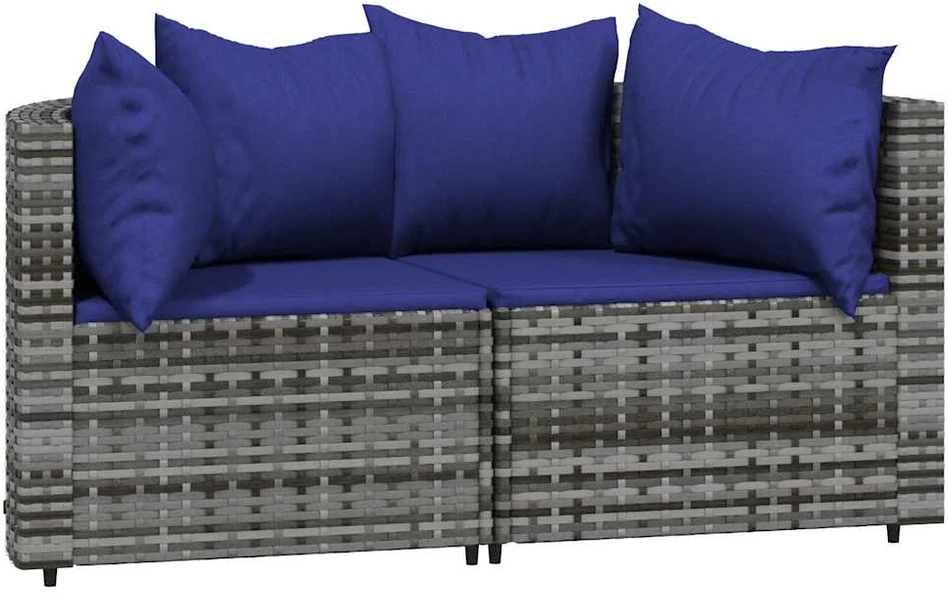 Dvivietė sodo sofa su pagalvėlėmis, pilkos spalvos, poliratanas